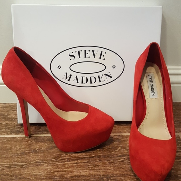 Steve Madden Shoes - Steve Madden Babylon Red Suede Platform Pumps